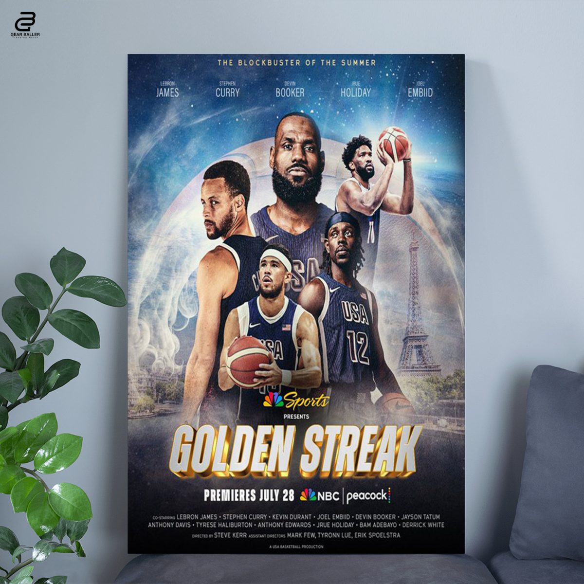 USA Men's Basketball Paris Olympics 2024 Poster | Chasing Fifth Straight Gold Canvas